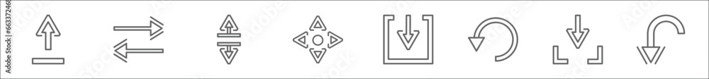 Poster outline set of arrows line icons. linear vector icons such as underline up arrow, horizontal arrows,
