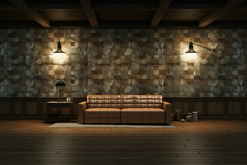 Interior ambiance 3D room scene complete with wall lights and floor