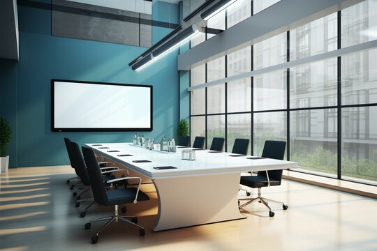 Interior view of a well furnished, functional office conference room space