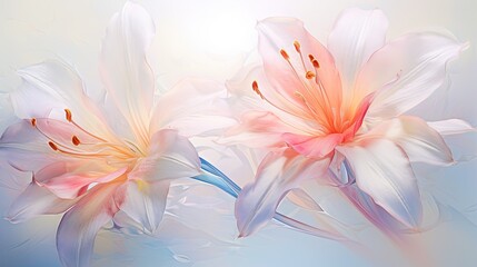  two white and pink flowers on a blue and white background.  generative ai