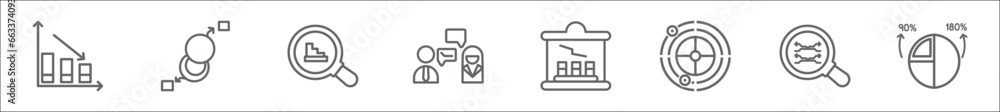 Poster outline set of analytics line icons. linear vector icons such as bar chart, value chart, analysis, c