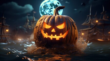 Halloween pumpkin sailor moon in background - obrazy, fototapety, plakaty