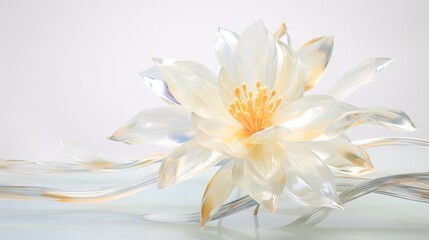  a white flower with a yellow center surrounded by water droplets.  generative ai