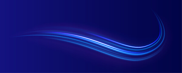 Vector blue glowing lines air flow effect. Speed connection vector background. Database fast data transfer acceleration. Big data traffic visualization, dynamic high speed data streaming traffic.
