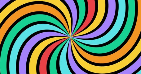 4k animated seamless looping comic background. Colorful amazing spectrum. Swirl beam pattern. Old poster texture. Rainbow colors animation. Sun ray multicolor illustration. Burst boom sales ad banner