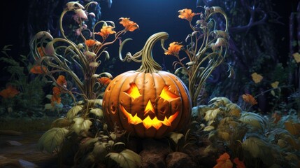 Detailed view of a Halloween pumpkin