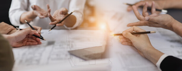 Obraz premium Business people working in team conference with project planning document on meeting table office. 