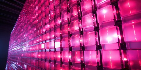Close-up of lights on a pink LED wall, background