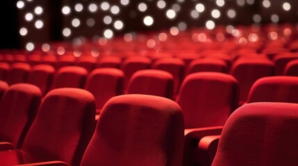 a row of red chairs in a cinema. Generative AI