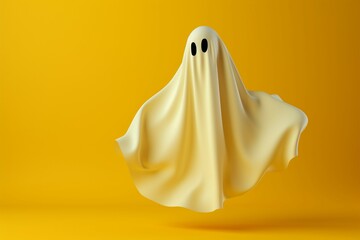 Minimal Halloween spook ghost sheet soars against yellow background