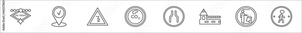 Poster outline set of maps and flags line icons. linear vector icons such as las vegas, mark, electrocutati