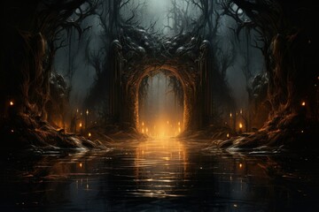 Enigmatic shadow gates, portals to realms shrouded in darkness and mystery - Generative AI - 663378625