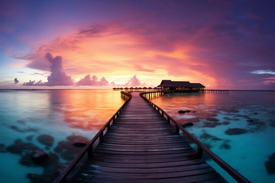Maldives seascape at sunset, a paradise vacation for the luxury minded