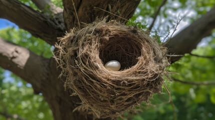 Natural bird nest with newborn babies