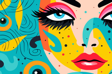 Retro-inspired makeup quirky doodle pattern, wallpaper, background, cartoon, vector, whimsical Illustration