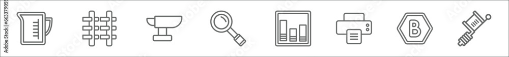 Poster outline set of tools and utensils line icons. linear vector icons such as pitcher with levels, hangi