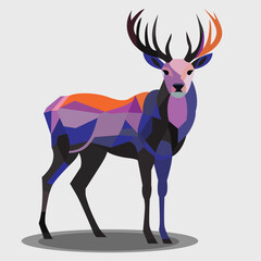 Illustration of a deer in a vibrant purple, blue and orange colors