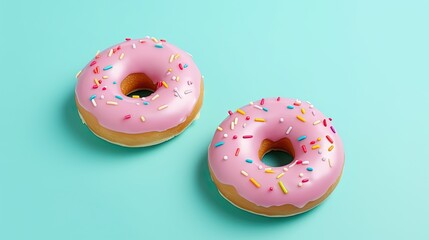  two donuts with pink frosting and sprinkles.  generative ai