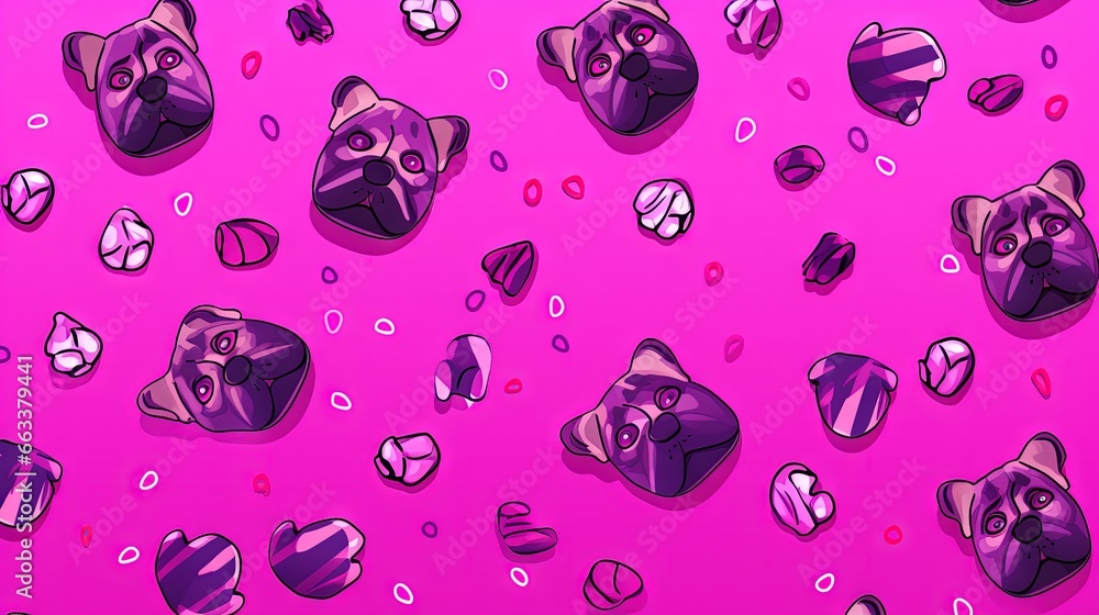 Poster a pink background with many different shapes and sizes of objects. generative ai