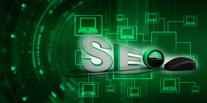 3d rendering mouse attached to word seo search engine optimization 
