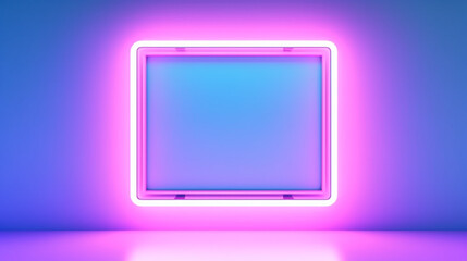 neon glowing rectangular frame on a blurry background.
