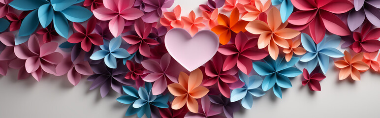 background many hearts paper sculpture on white background.