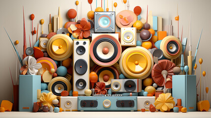 Obraz premium 3d background music audio system with speakers.