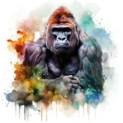 watercolor Gorilla Teaclipart, Generative Ai