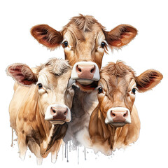 Three Cute Jersey Cow Watercolor Png Graphic