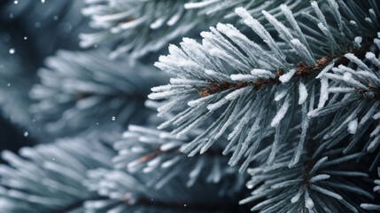 Pine tree branches covered with snow. New Year background
