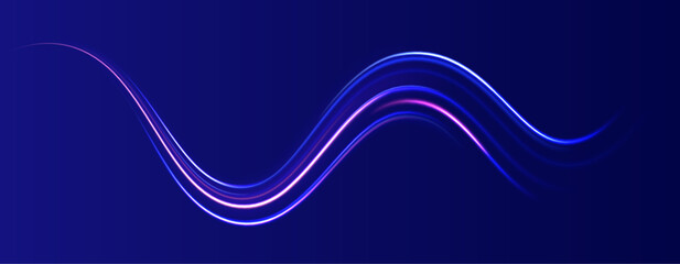 Abstract rotational border lines. Futuristic, technology pattern for banner or poster design background concept. Set of neon blurry light circles at motion. 
