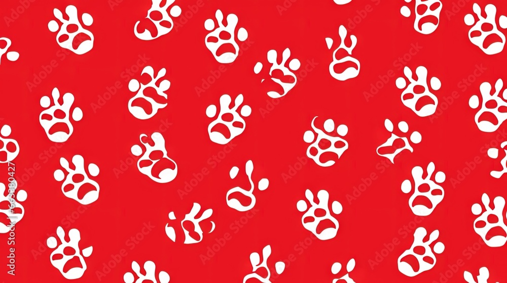 Aufkleber a red background with white paw prints on a red background. generative ai