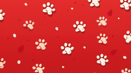  a red background with white paw prints and a red background with white paw prints.  generative ai