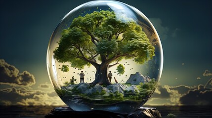 Surreal 3D Glass Ball: Captivating Insect Tree