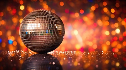 Fototapeta na wymiar Colorful disco mirror ball lights night club background. Party lights disco ball