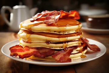 Foto op Plexiglas A delicious morning meal: pancakes and bacon. Generative AI © Jeff