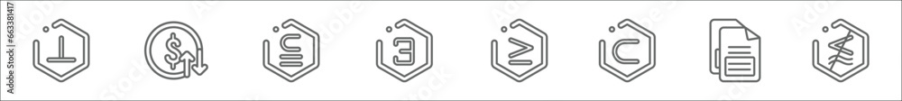 Poster outline set of signs line icons. linear vector icons such as perpendicular, currency value, is a sub
