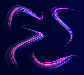 A set of light lines in the form of swirls and waves. light road in the form of a swirl, neon color. Speed line with sports cars.	