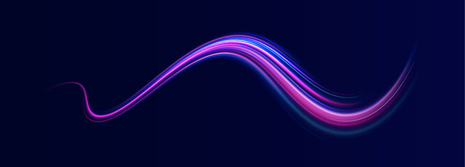 Light arc in neon colors, in the form of a turn and a zigzag. Creative vector illustration of flying cosmic meteor, planetoid, comet, fireball isolated on transparent background.	