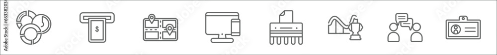 Poster outline set of business and analytics line icons. linear vector icons such as value chart, terminal,