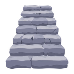 Game castle stairs in cartoon style. Medieval ancient ladder flights without railings, marble step treads or rock risers with cracked details. Vector staircase isolated on white background