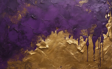 abstract oil painting, large strokes of gold and purple saturated colors