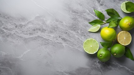 fresh cut juicy lime and lemon on a marble table