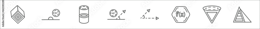 Poster outline set of shapes line icons. linear vector icons such as rectangular prism, 180 degrees angle, 