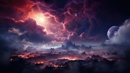 Fototapeta premium Mysterious Cosmic Universe. Supernova Nebula and Starry Space Illustration 