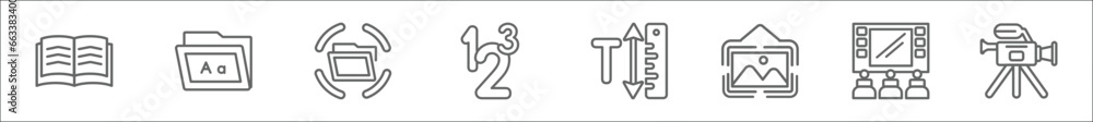 Poster outline set of user interface line icons. linear vector icons such as rewind, reload webpage, press 