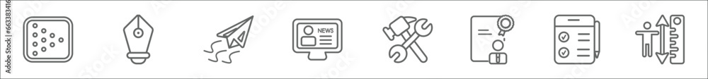 Poster outline set of user interface line icons. linear vector icons such as turn right arrow, refresh butt
