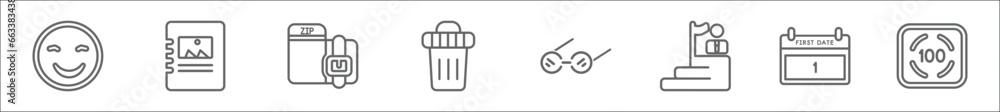 Poster outline set of user interface line icons. linear vector icons such as video play, c/pap 81, pointing