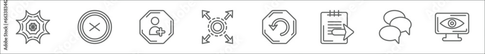Poster outline set of user interface line icons. linear vector icons such as crying smile, book opened at c