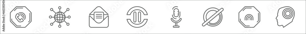 Poster outline set of user interface line icons. linear vector icons such as adjustment, wiring, question m